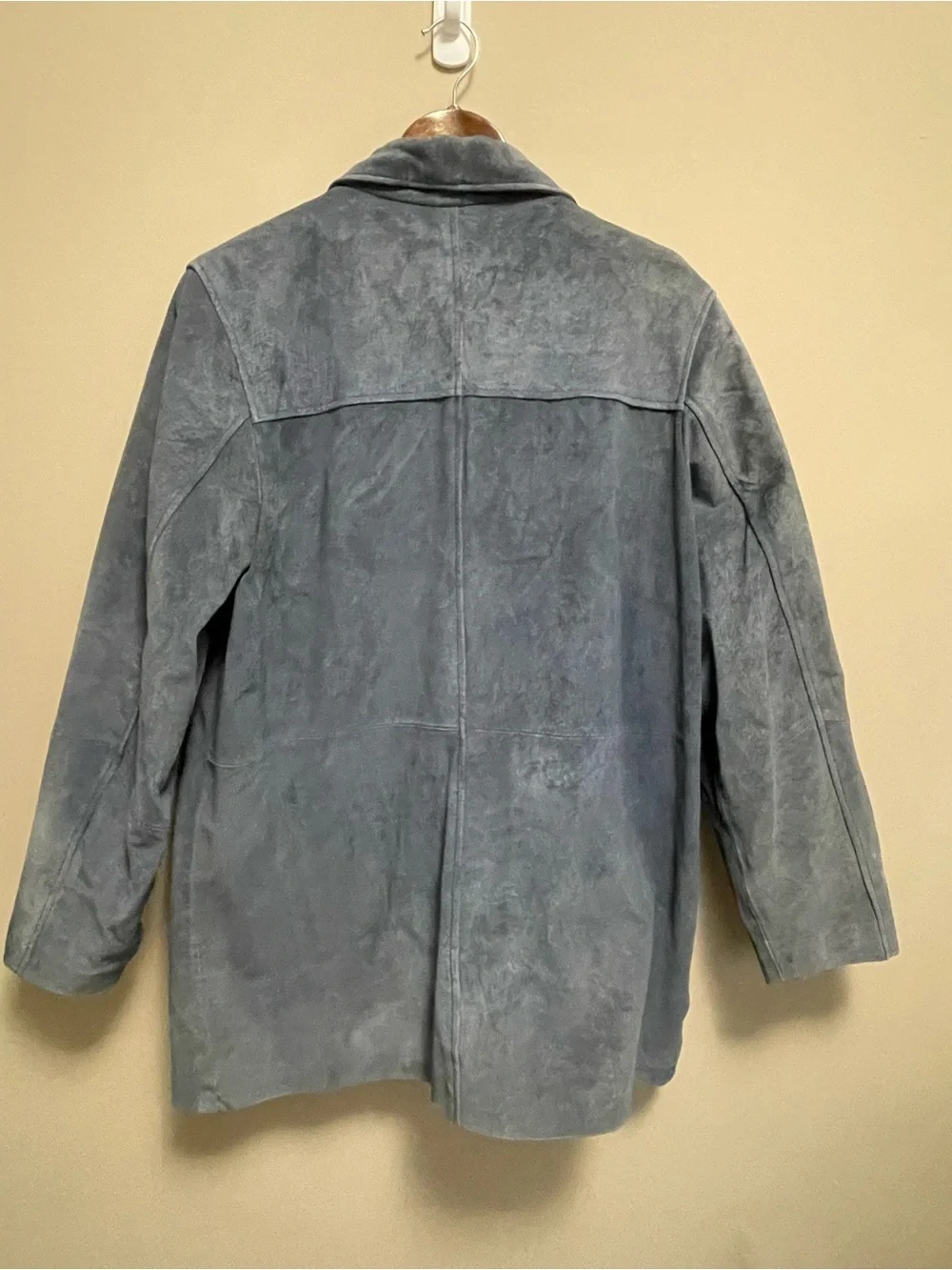 Denver Hayes Slate Blue Leather Suede Button-Up Trench Coat Women’s Large - Picture 9 of 12
